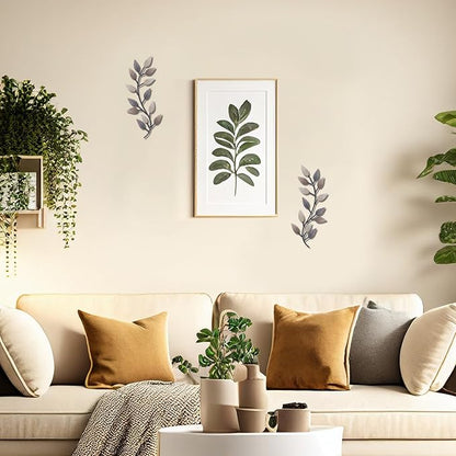 Zhengmy 2 Pieces Metal Tree Leaf Wall Decor Vine Olive Branch Leaf Wall Art Living Room, Hallway Wall Decor Outdoor Decoration(Vintage Brown)