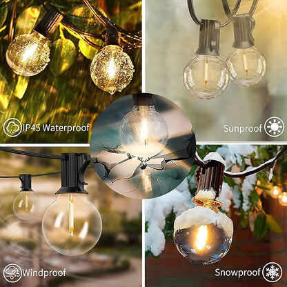 Svater Outdoor String Lights 120 FT, Patio Light with 63 Shatterproof LED Bulbs, Outside Plastic Hanging G40 Globe Lights for Cafe Market Bistro Backyard, Dimmable Warm White 2700K