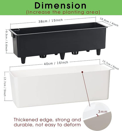 Elongated Self Watering Planter Pots 2-Pack Window Box 5.5 x 16 inch Indoor Home Garden Modern Decorative Planter Pot for All House Plants Flowers Herbs (White,2)