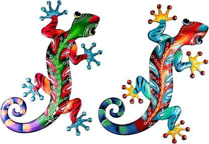 Meduofon Set of 2 Large Metal Gecko Wall Decor, Outdoor Lizard Wall Art Upgrade Handmade Hanging Sculpture Decoration for Indoor Outdoor Home Garden Yard Fence Patio (2PC Large Gecko)