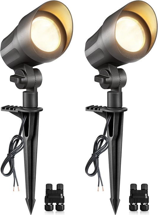 SUNVIE 6W Low Voltage Landscape Lights LED Low Voltage Spotlight Warm White Landscaping Lights Waterproof Landscape Spotlights with Connectors Spot Lights Outdoor for Garden Tree Wall Yard, 2 Pack