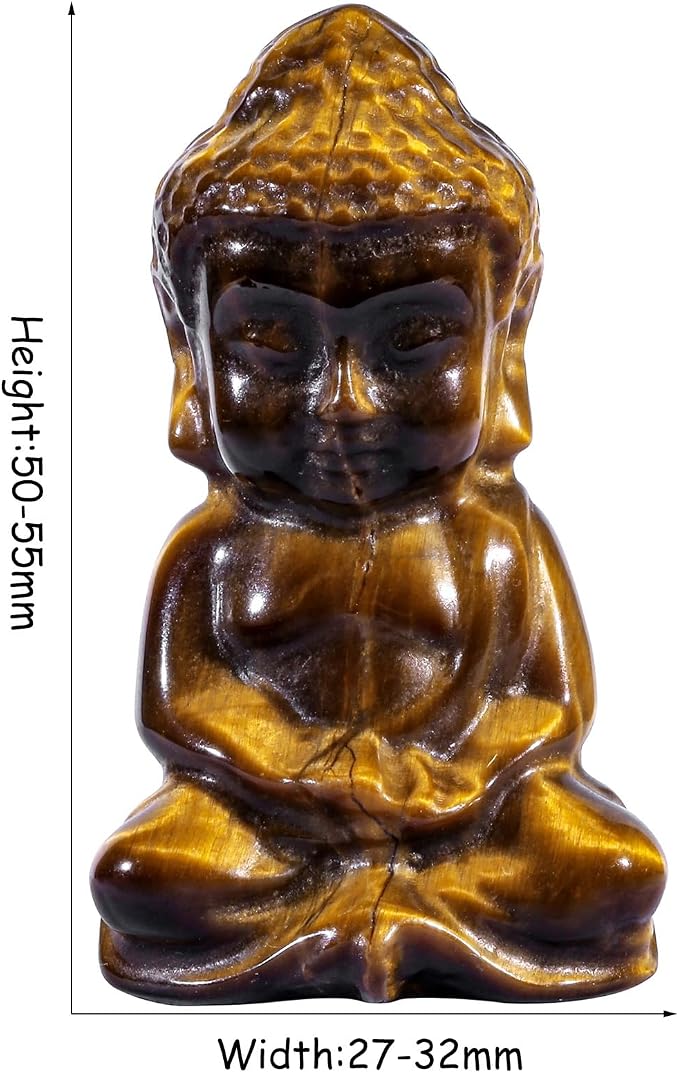 Pocket Stone Baby Buddha Crystal Statue for Home Decoration, Natural Crystal Zen Garden Spiritual Feng Shui Figurine for Religious Decor, Tiger's Eye Stone