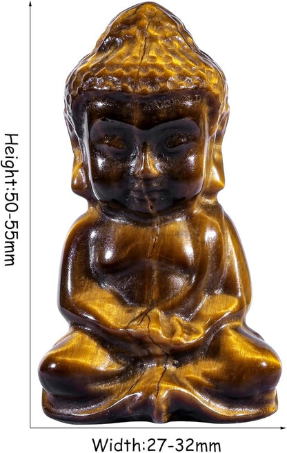 Pocket Stone Baby Buddha Crystal Statue for Home Decoration, Natural Crystal Zen Garden Spiritual Feng Shui Figurine for Religious Decor, Tiger's Eye Stone