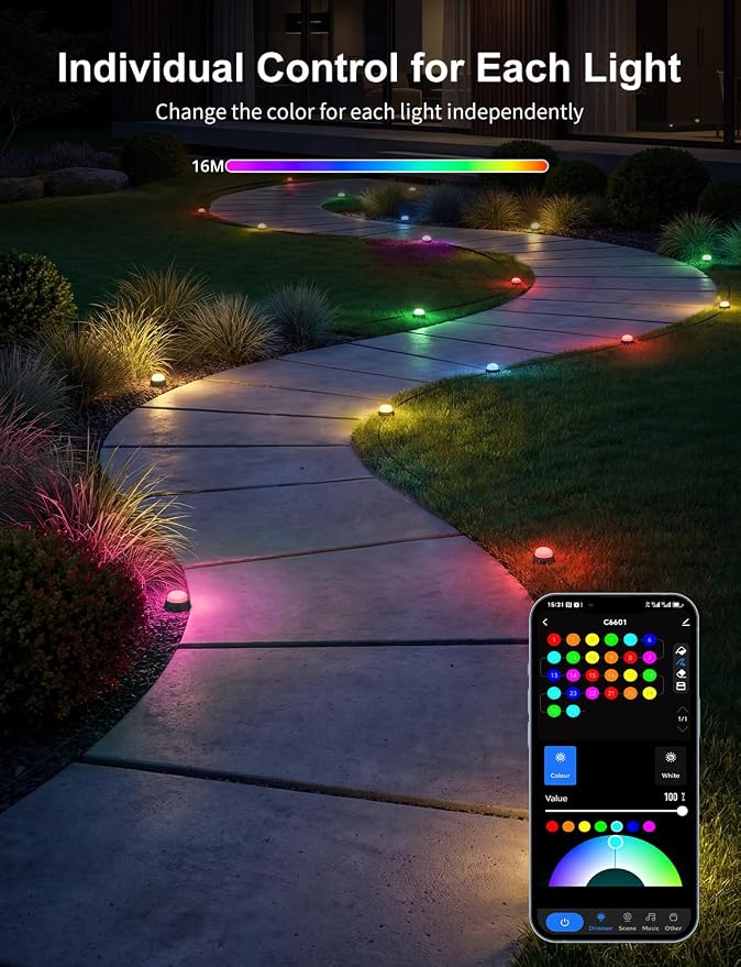 APPECK Outdoor Ground Lights 32 Pack, 100FT RGBW Pathway Lights Wired | 2200K Warm White Landscape Lighting, IP65 Waterproof, Color Changing, Garden Lawn Path, Holiday Decor, App/Remote Control