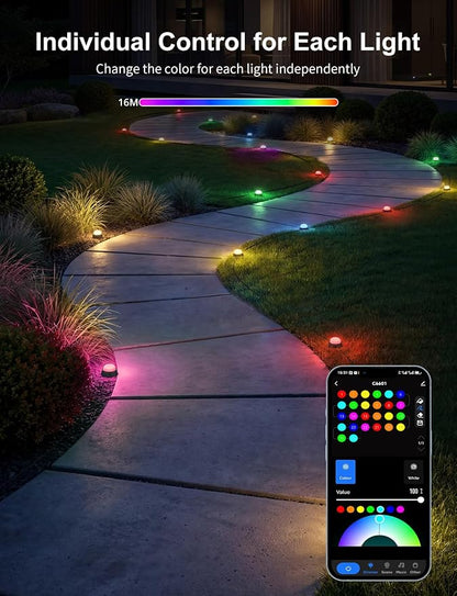 APPECK Outdoor Ground Lights 32 Pack, 100FT RGBW Pathway Lights Wired | 2200K Warm White Landscape Lighting, IP65 Waterproof, Color Changing, Garden Lawn Path, Holiday Decor, App/Remote Control