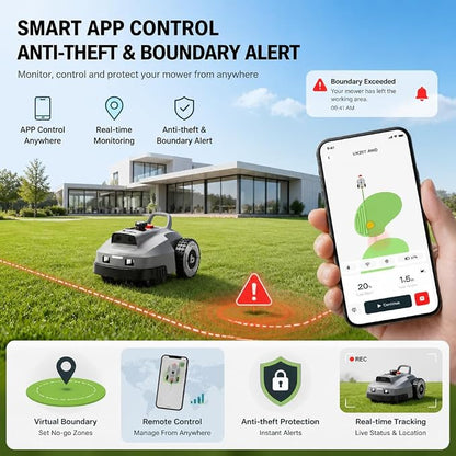Robot Lawn Mower, Wire-Free Robotic Mower for 0.99 Acres, No Perimeter Wire, Auto-Mapping, RTK + AI 3D Vision Navigation, 300+ Object Avoidance, 57% Slope, IP66 Automatic Grass Cutter