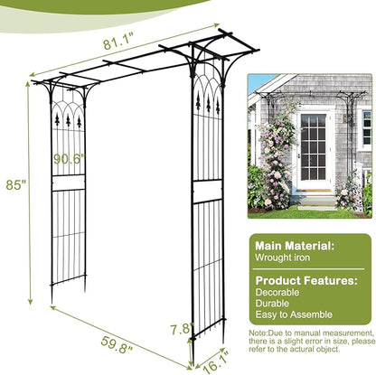 Outvita 7Ft Garden Arch Arbor, Steel Frame Stand Trellis, Arbour Archway for Wedding Ceremony Decoration Plant Climbing Rose Vines Lawn Courtyard Patio Pathway Black