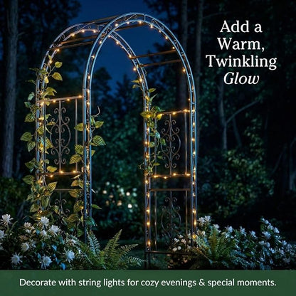 Plow & Hearth Arch Metal Outdoor Garden Arbor | Montebello | 7 Feet Tall | Steel Iron Trellis Lattice for Climbing Plants & Heavy Vines | Wedding Outdoor Patio Décor
