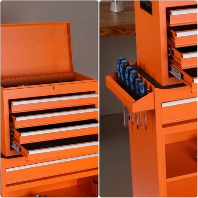 Tool Chest, 5-Drawers Rolling Tool Storage Cabinet with Detachable Top, Adjustable Shelf, Lockable Wheels & Locking Mechanism, Multifunctional Tool Cart for Garage Warehouse, Orange