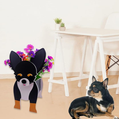 Black and White Chihuahua Dog Planter Pots, 9.84 x 5.91 x 13.46 in | Dog Flower Pot, Cute Animal Shaped Plant Pot, Gifts for Women & Pet Lovers, Indoor Outdoor Garden Home Office Decor