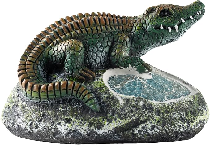 Rezpuao Garden Statue Crocodile,Solar Crocodile Decor for Outdoor,Resin Crocodiles Figurine with Solar Light for Patio,Balcony,Yard,Lawn Ornament,Perfect Garden Gift