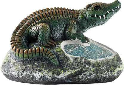 Rezpuao Garden Statue Crocodile,Solar Crocodile Decor for Outdoor,Resin Crocodiles Figurine with Solar Light for Patio,Balcony,Yard,Lawn Ornament,Perfect Garden Gift
