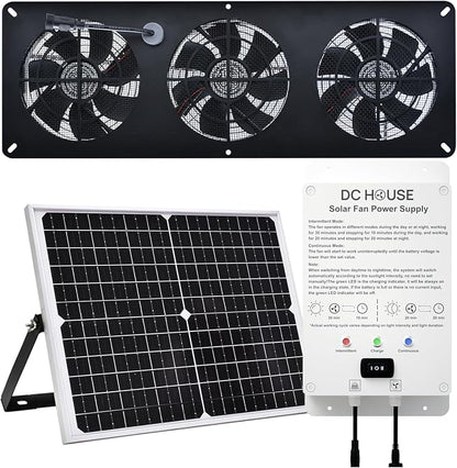 25W Solar Powered Exhaust Fan Kit with 12000mAh Lithium Battery Ideal for Chicken Coops Greenhouses Attics and Sheds 2600RPM 10ft Cord IP67 Waterproof Black