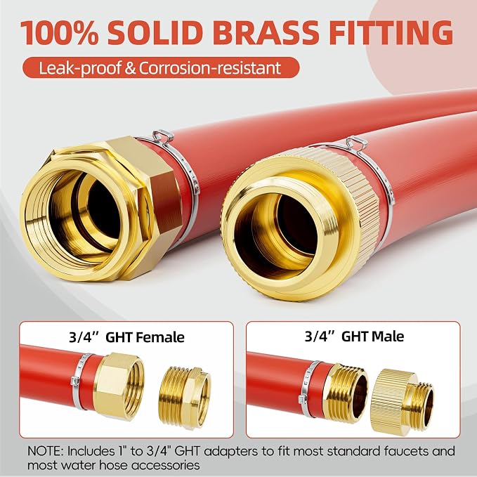 SPECILITE 1" Hot/Cold Short Leader Garden Water Hose 5ft, -50℉ to 190℉, High Water Flow & Flexible, Heavy Duty Rubber Pipe with 3/4" Brass Fittings for All-weather Outdoor, Industrial, Farm, Red