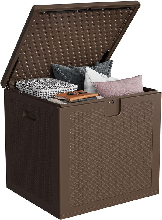IDEALHOUSE 80 Gallon Resin Deck Box, Waterproof Outdoor Storage Box with Lockable Lid & UV Resistant, Patio Furniture Cushion Storage Container for Garden, Backyard, Poolside (Brown)