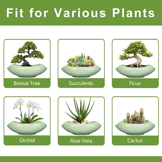 Ceramic Bonsai Pots - Large Succulent Planter 18 Inch Plant Pot Indoor Succulent Pot with Drainage Hole Outdoor Planter Bonsai Tree Pot for House Home Garden Decor Green