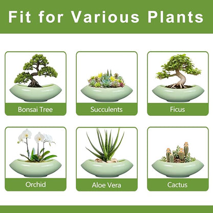 Ceramic Bonsai Pots - Large Succulent Planter 18 Inch Plant Pot Indoor Succulent Pot with Drainage Hole Outdoor Planter Bonsai Tree Pot for House Home Garden Decor Green