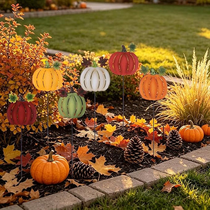 hogardeck Fall Decorations for Home Outdoor, 6 PCS Metal Pumpkin Decorative Garden Stakes for Thanksgiving Decorations, Yard Signs for Garden Home Lawn Patio