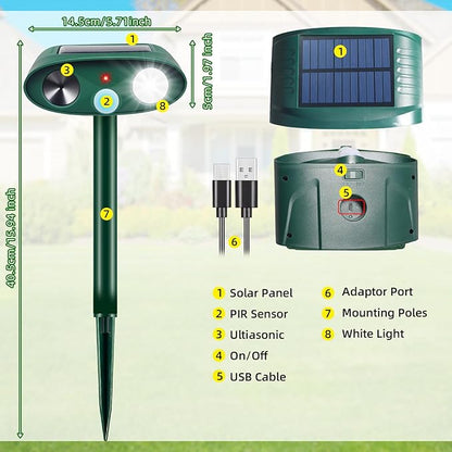2026 Upgraded Sonic Fortress Pro Deer Repellent Devices with USB Charge,Solar Ultrasonic Animal Repellent with Motion Sensor&Flash Light,Rabbit Fortress Pro to Scare Squirrel Cat Out of Yard 2Pack