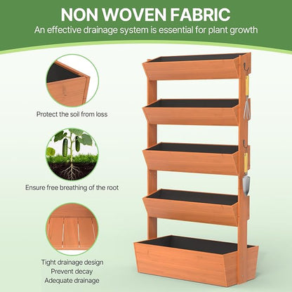 Suteck Vertical Wooden Raised Garden Bed, 5 Tier Garden Planters Freestanding Plant Stand Flower Rack Wooden Planter Box for Plants Flowers Herbs Vegetables Indoor Outdoor Gardening