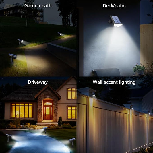 RUIKORING Solar Spot Lights Outdoor Waterproof, 73 LED Landscape Spotlight with 3 Lighting Modes, Dusk to Dawn Auto On/Off, 2-in-1 Wall & Ground Mount for Yard, Garden & Pathway, Cool White, 1 Pack
