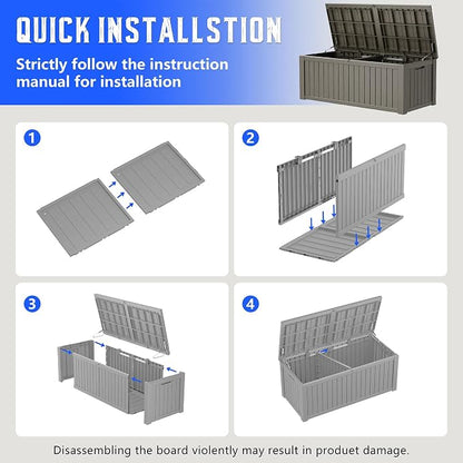 Outdoor Storage Box, Resin Deck Box Indoor and Outdoor, Waterproof Lockable Lid, Grey, 200 Gallon