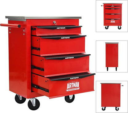 KEIKI 4 Drawers Tool Cart on Wheels,Multifunctional Rolling Tool Chest Tool Storage,Drawers Rolling Tool Trolley Organizer Tool Case for Garage, Warehouse, Workshop, Repair Shop (Red)