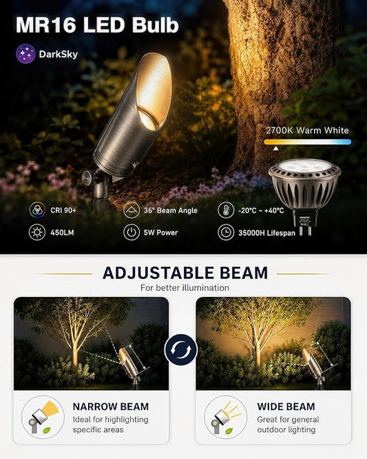 HIBOITEC Solid Brass Outdoor Landscape Spotlights, 12V Heavy Duty Low Voltage Landscape Lighting, LED Spot Light Fixture Waterproof, Classic Bronze Uplight with 2700K MR16 Bulb, 1Pack