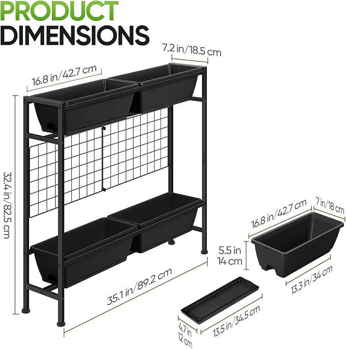 CADUKE Raised Garden Bed, Garden Raised Planter Box with Legs, 32" Elevated Vegetable Garden Beds with Drainage Holes & Trellis, Herb Garden Planter Outdoor for Vegetables, Balcony, Patio, Black