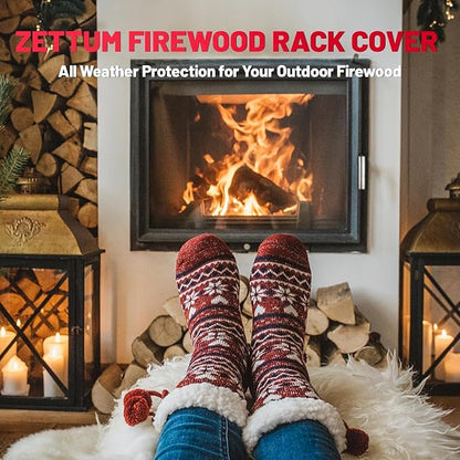Zettum Firewood Rack Cover 6 Feet - 600D Wood Rack Cover Waterproof & Heavy Duty, 6 Foot Outdoor Log Pile Holder Covers Storage for 6FT Standard Firewood Storage Covers (72 x 24 x 49 Inch)