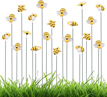 NQEUEPN 20pcs Bee Garden Stakes Decor, Resin Bee Yard Stakes Vivid Garden Stakes Decorative Bee on Stick Yard Art Decorations for Pot Lawn Patio Corridor Flower Bed Outdoor Plant
