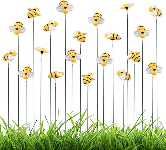 NQEUEPN 20pcs Bee Garden Stakes Decor, Resin Bee Yard Stakes Vivid Garden Stakes Decorative Bee on Stick Yard Art Decorations for Pot Lawn Patio Corridor Flower Bed Outdoor Plant