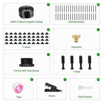 120FT Drip Irrigation System for Garden – Automatic Watering Kit with Solid Brass Metal Connectors, 360° Bendable Tubing &40 Adjustable Nozzles for Greenhouse, Lawn, Yard & Plants