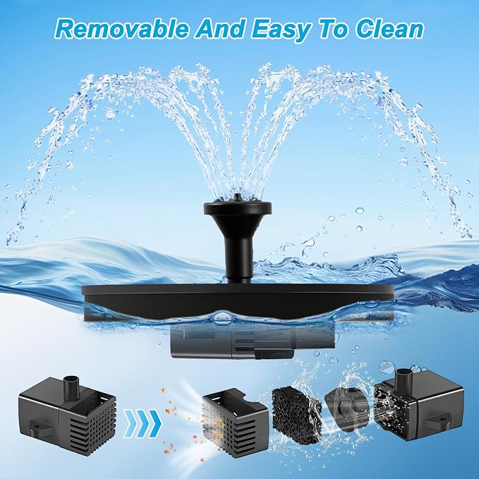 Floating Solar Fountain Pump, Upgrade 1.5W Solar Powered Water Pump with 6 Spray Nozzles & 4 Fixed Pipes, Solar Fountain for Bird Bath, Garden Pond, Pool, Outdoor