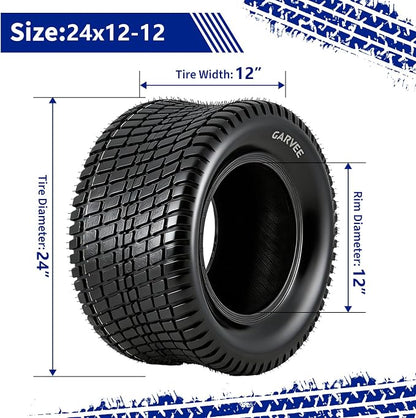 GarveeLife 24x12-12 Lawn Mower Tires (Set of 2) - 24x12x12 4-Ply Tubeless Garden Tractor Turf Tires, 1700 LB Load Capacity, 20 PSI, for Mowers & Yard Carts