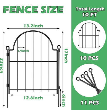 Blingluck Decorative Garden Fence, 17 in(H) x 10.83 ft(L) Arched Rustproof Metal No Dig Fence Garden Fence Border, Ground Stake Animal Barrier Fence for Rabbit Dog, Outdoor Decor for Yard & Patio