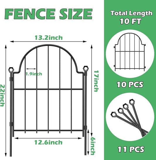 Blingluck Decorative Garden Fence, 17 in(H) x 10.83 ft(L) Arched Rustproof Metal No Dig Fence Garden Fence Border, Ground Stake Animal Barrier Fence for Rabbit Dog, Outdoor Decor for Yard & Patio