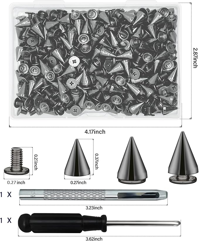 200 Sets 9.5mm Cone Spikes Metal Tree Spikes Screwback Studs for DIY Leathercraft Decoration Punk Rock Style Clothing Accessories (Gun Metal)