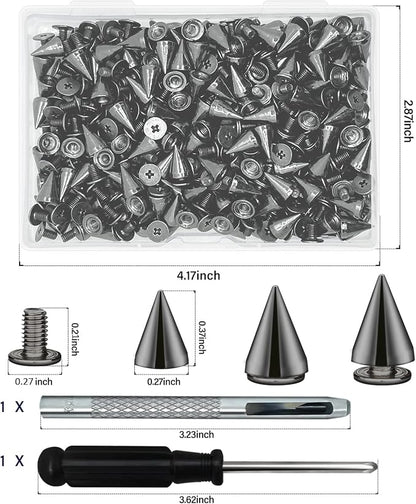 200 Sets 9.5mm Cone Spikes Metal Tree Spikes Screwback Studs for DIY Leathercraft Decoration Punk Rock Style Clothing Accessories (Gun Metal)