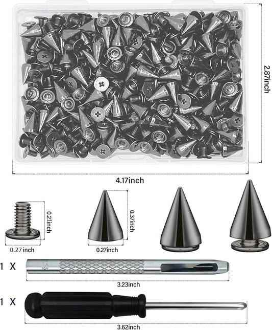 200 Sets 9.5mm Cone Spikes Metal Tree Spikes Screwback Studs for DIY Leathercraft Decoration Punk Rock Style Clothing Accessories (Gun Metal)