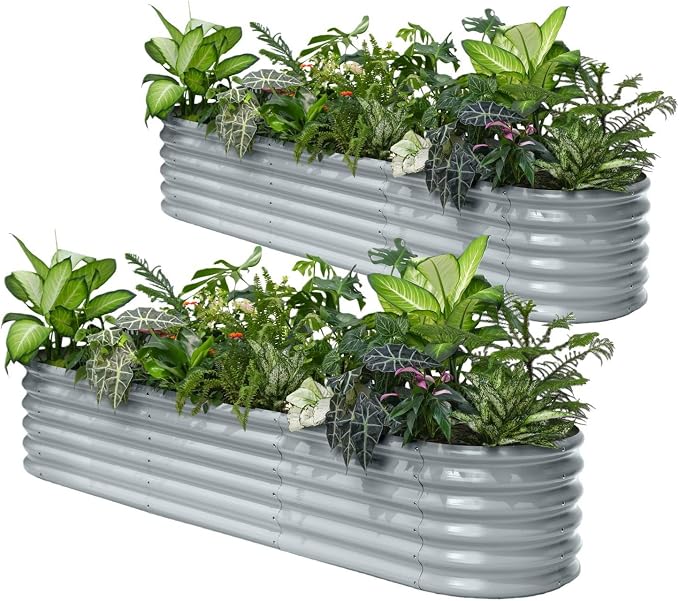 2-Pack Galvanized Raised Garden Bed 8x2x1.5 ft, 17" Tall Planter Boxes Outdoor, Zn-Al-Mg Metal Raised Beds for Gardening Fruit Vegetable, Modular Flower Bed for Outdoor Plant-Brooklyn Grey