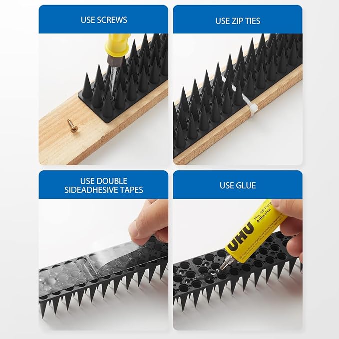 CIIC Bird Spikes, 40 Pack Pigeon Squirrel Raccoon Cat Deterrent Spike Outside Anti Birds Defender Outdoor to Keep Robin Away Roof Fence Window Nest 37.6 Feet(11.4m) Black