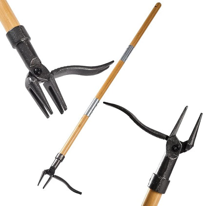 Weeder - Stand Up Weed Puller Tool Made with Long Handle - Real Bamboo & 4-Claw Steel Head, Easily Remove Weeds Without Bending, Pulling, or Kneeling.
