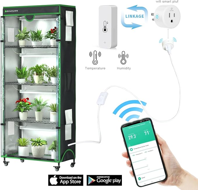 Indoor Greenhouse with Grow Light, Mini Greenhouse with Cover | 5-Tier Plant Shelf with 3-Color T8 Growth Light, Plant Stand with Smart Timing Plug and thermohygrometer, 35.8"x17.8"x71.8"