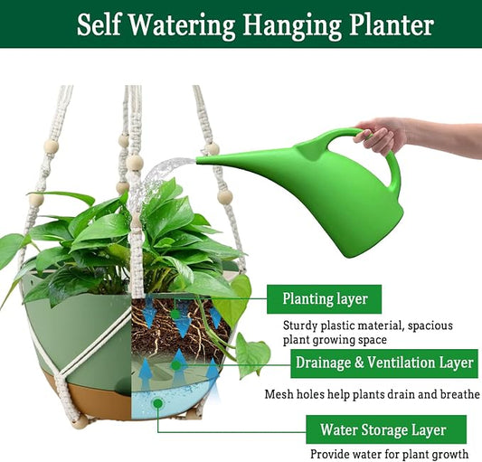 Koalaime Hanging Planter Self Watering 10 Inch, 2 Pack Indoor Outdoor Hanging Baskets, Hanging Flower Pots with Drainage Hole & 2 Kinds of Plant Hangers for Garden Home Decor(Green)…