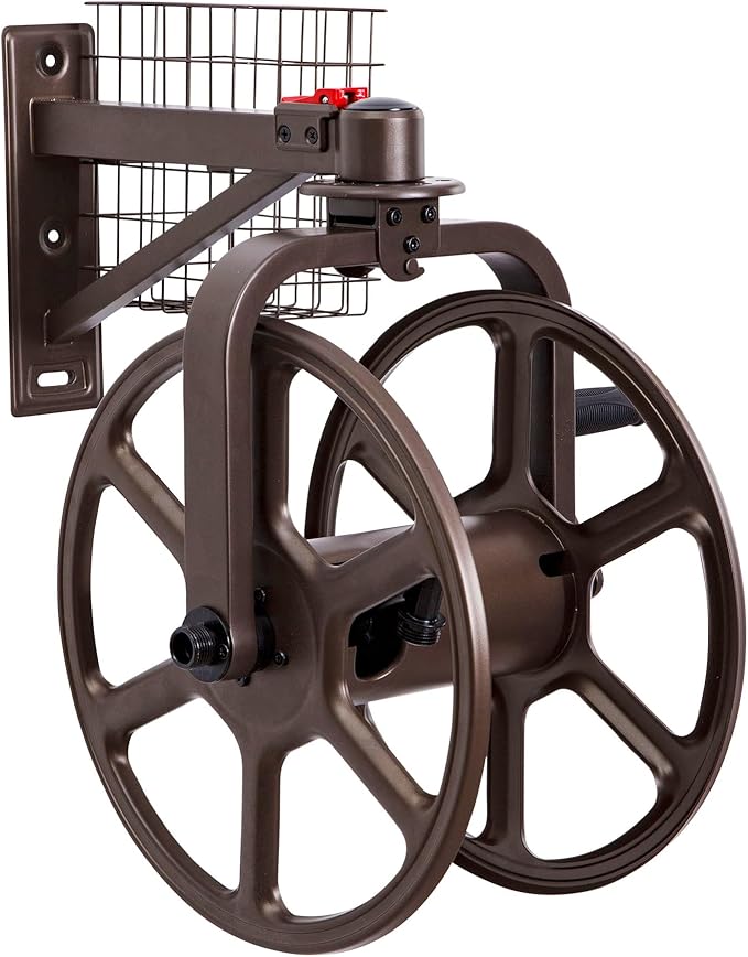 Liberty Garden Single Arm Navigator Hose Reel with Pull Up Latch, Bronze