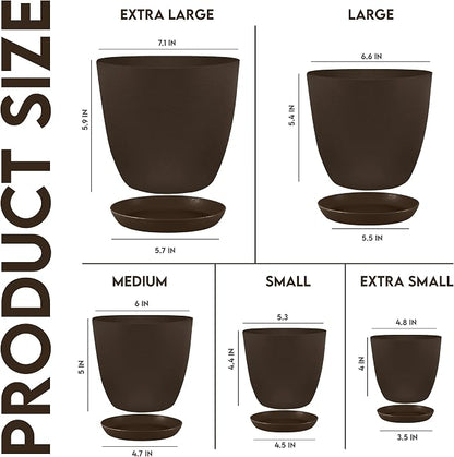 Utopia Home - Plant Pots Indoor with Drainage - 7/6.6/6/5.3/4.8 Inches Garden Flower Pots for Indoor Planter - 5 Pack Brown Plastic Planters - Ideal for Stocking Stuffers or Room, Office Home Decor