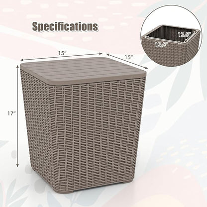 Tangkula 11.5 Gallon Water-proof Deck Box, Outdoor Patio Storage Box w/Removable Lid &, Faux Rattan Storage Container Side Table, All Weather Patio Furniture Extra Seat for Poolside (Brown)