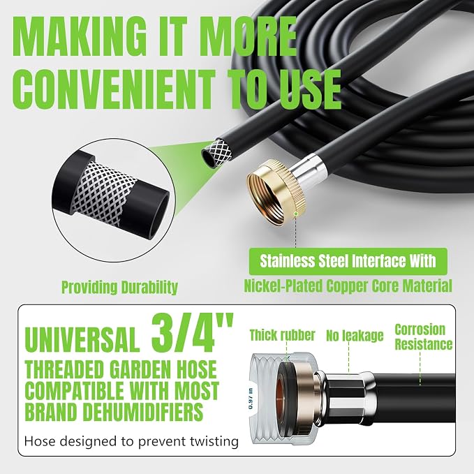 5FT Dehumidifier Drain Hose 3/4" FHT,Leakproof Dehumidifier Hose with Rustproof Durable Connector,Thickened drain hose for dehumidifier indoor,Perfectly Compatible with Most Brands of Dehumidifiers