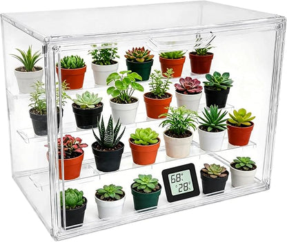 Clear Mini Greenhouse Indoor, Small Stackable Tabletop Portable Green House with Magnetic Door for Plant Seed Germination, Home Gardening Display,etc. (14.2x8.7x10.6in, 1 Pack)